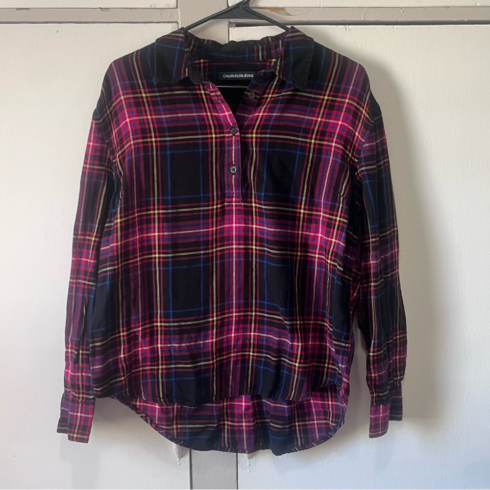 Calvin Klein Jeans Black Plaid Cotton Flannel Shirt Women’s M